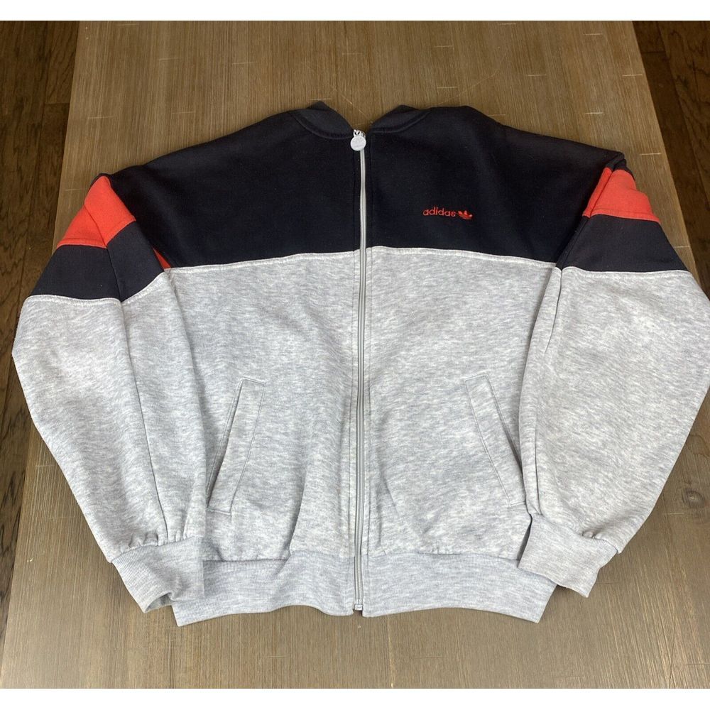 Men'sVintage Y2K Adidas  Zip Up Sweatshirt‎ Men's Large BLack/red/gray  READ